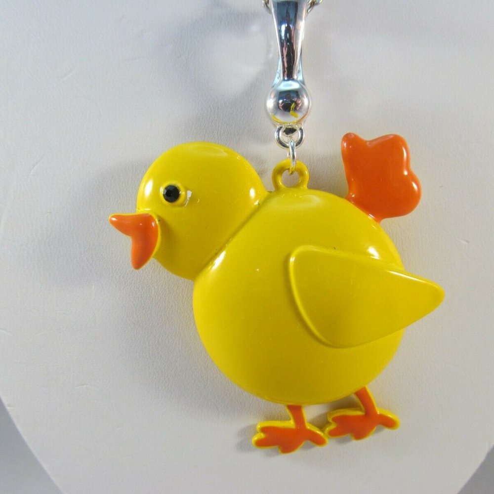 Yellow Enamel Duck Pendant Purse Charm Jewelry with Magnetic Closure Signed RMN